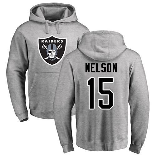 Men Oakland Raiders Ash J  J  Nelson Name and Number Logo NFL Football #15 Pullover Hoodie Sweatshirts->oakland raiders->NFL Jersey